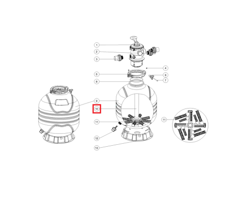 Дюзовая коробка 89012515 в комп-ке с трубой для Emaux MFV17/ 20/ 24/ 27A/ 27/31A/ 31/ 35