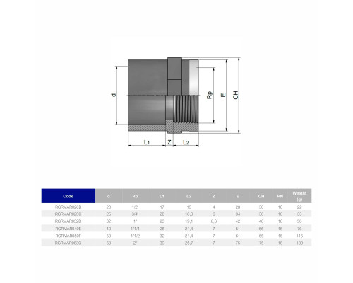 Муфта ПВХ Effast RGRMAR032D переходная, c металлическим кольцом d32x1"