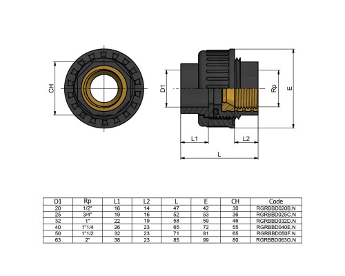 МуфтаПВХ Effast RGRBBD025C.N переходная, с внутренней резьбой d25x3/4"