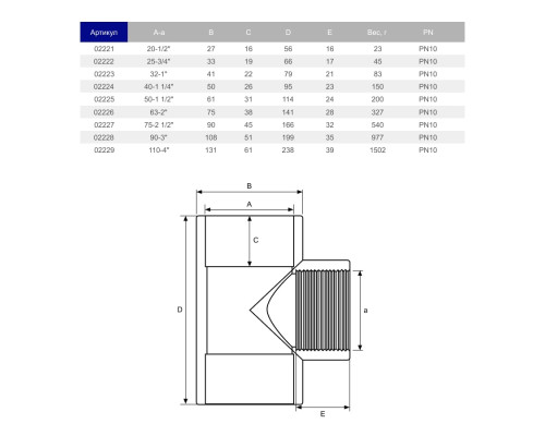 Тройник переходной 90° ПВХ Hidroten 1002224, BP, d40 мм, 1 1/4"