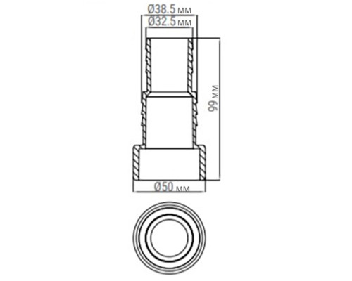 Соединитель шланга Emaux 91609006, клеевой (32/38х50 мм)