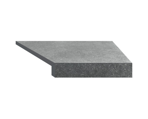 Угловой Г-образный элемент бортовой плитки Aquaviva Granito Gray, 595x345x50(20) мм (правый/45°)