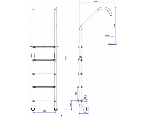 Лестница для бассейна Emaux Standard NSL515-SR (5 ступеней), AISI-304