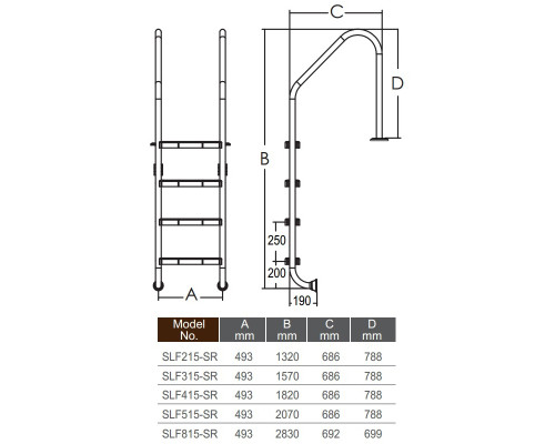 Лестница для бассейна Emaux Standard SLF515-SR (5 ступеней), AISI-304