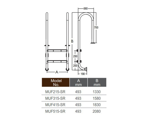 Лестница для бассейна Emaux Muro MUF415-SR (4 ступени), AISI-304