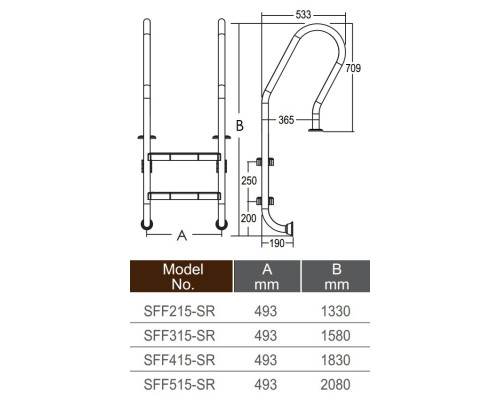 Лестница для бассейна Emaux Mixta SFF415-SR (4 ступени), AISI-304