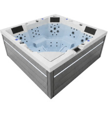 СПА-бассейн Aquajoy Monaco (220х220х90 см), Серебристо-белый мрамор, с динамиками и LED-подсветкой