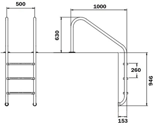 Лестница для бассейна Flexinox Overflow (3 ступени), AISI-316L