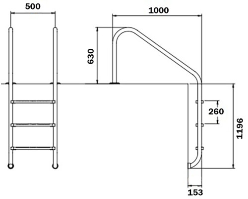 Лестница для бассейна Flexinox Overflow (4 ступени), AISI-316L