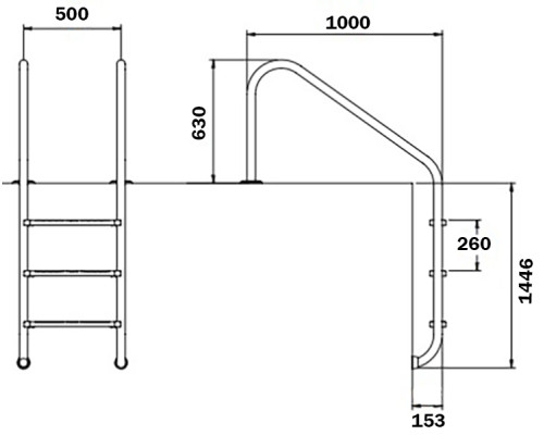 Лестница для бассейна Flexinox Overflow (5 ступеней), AISI-316L