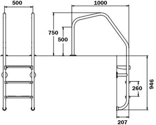 Лестница для бассейна Flexinox Overflow Special (3 ступени), AISI-316L