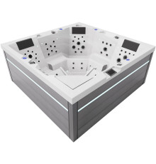 СПА-бассейн Aquajoy Monaco (220х220х90 см), Серебристо-белый мрамор, с динамиками и LED-подсветкой