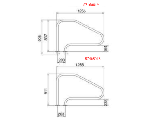 Поручень Flexinox 87468013 для римской лестницы FX-01 (1255 мм, фланец, AISI-316L)