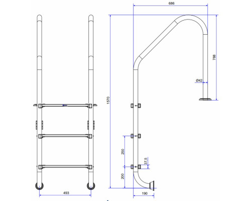 Лестница для бассейна Emaux Standard NSL415-SR (4 cтупени), AISI-316