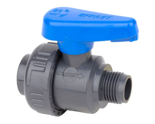 Кран шаровый ПВХ Effast d1/2" ВР-НР, с наружной резьбой